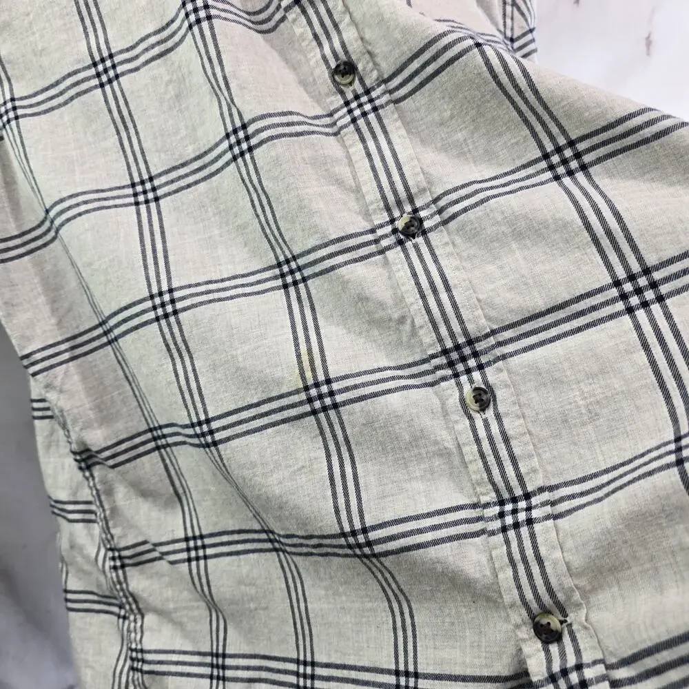 Banana Republic Shirt Mens XL Blue White Button Down Plaid Long Flannel Slim
